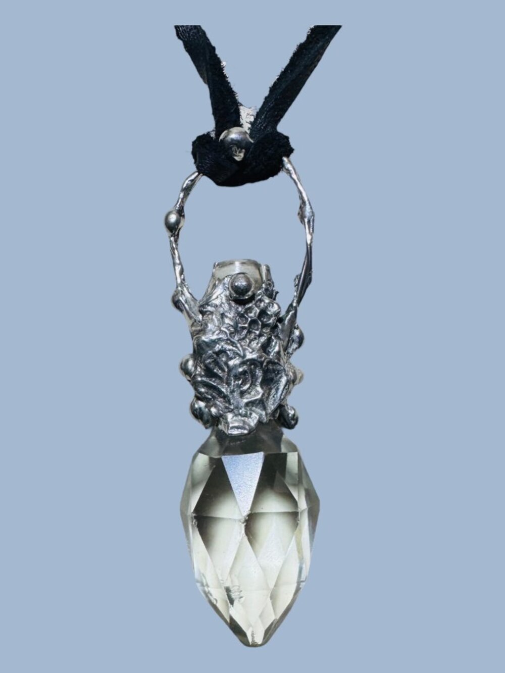 Crystal Perfume Bottle Topper Pendant | Leather Cord Necklace | Alma Antigua - Picture 4 of 14